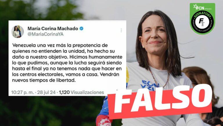 Lee más sobre el artículo María Corina Machado tuiteó: “Hicimos humanamente lo que pudimos (…), vamos a casa”: #Falso