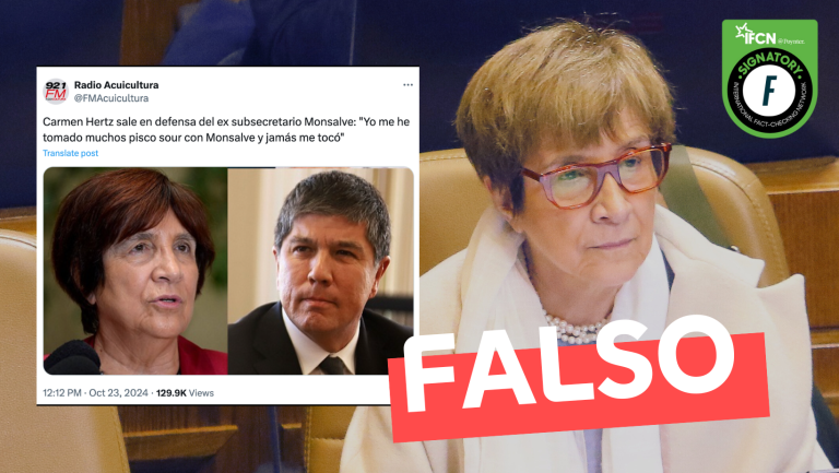 Lee más sobre el artículo “Carmen Hertz dijo ‘Yo me he tomado muchos pisco sour con Monsalve y jamás me tocó'”: #Falso