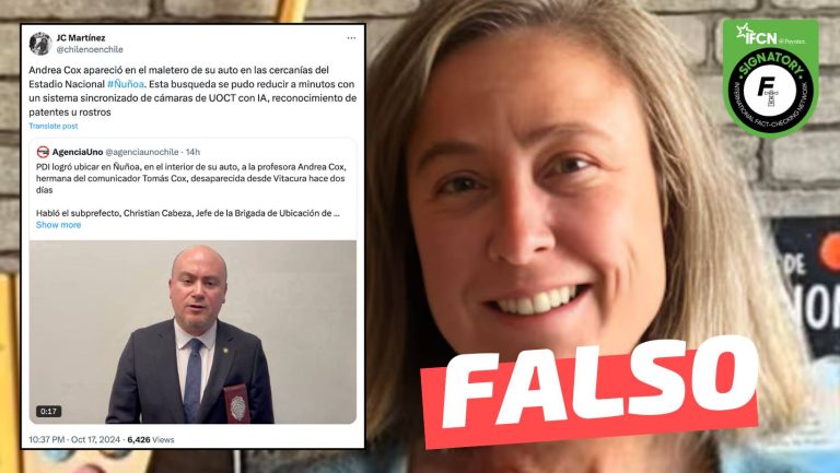 Lee más sobre el artículo “Andrea Cox apareció en el maletero de su auto en las cercanías del Estadio Nacional”: #Falso
