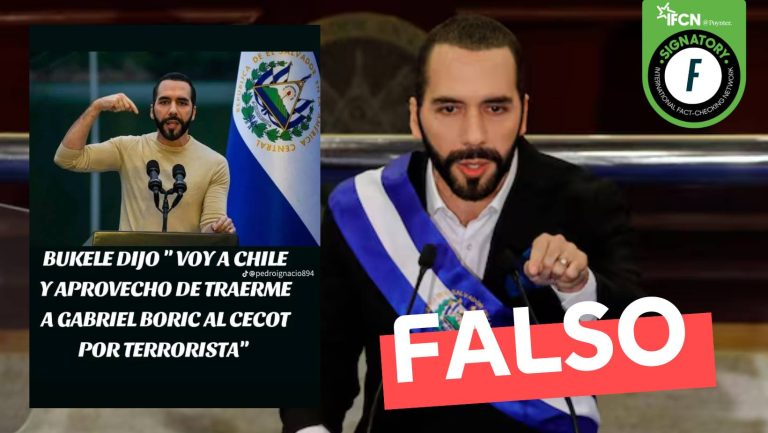 Lee más sobre el artículo Nayib Bukele: “Voy a Chile y aprovecho de traerme a Gabriel Boric al Cecot por terrorista”: #Falso