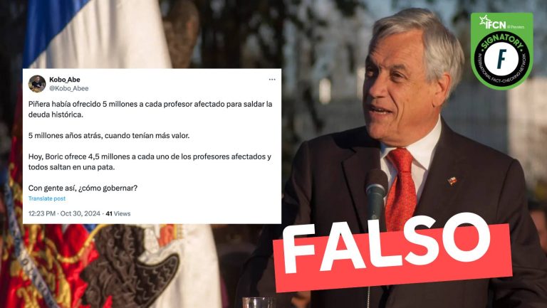 Lee más sobre el artículo “Piñera ofreció 5 millones a Colegio de Profesores por deuda histórica”: #Falso