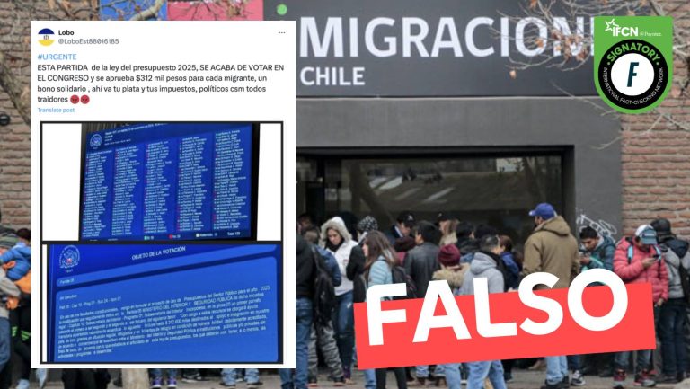 Lee más sobre el artículo “El Congreso aprobó un bono solidario de $312.000 para cada inmigrante extranjero”: #Falso