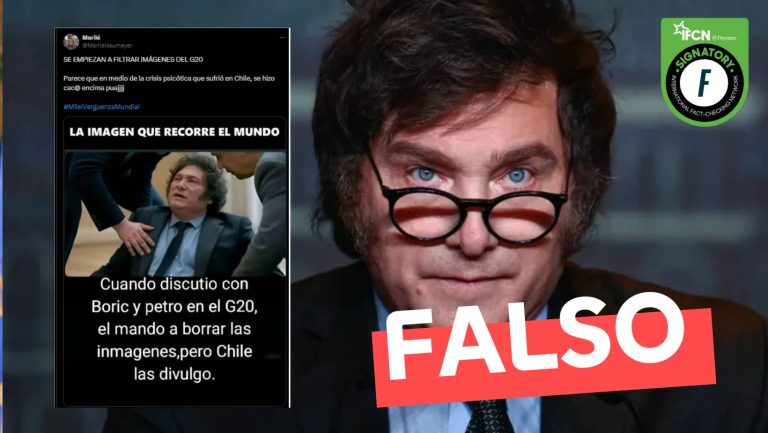 Lee más sobre el artículo (Imagen) Javier Milei sufre una crisis nerviosa en la cumbre del G-20: #Falso