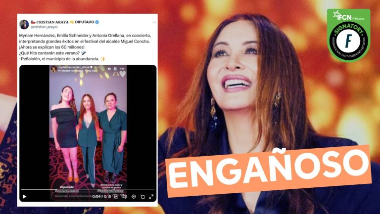 Lee más sobre el artículo “Myriam Hernández, Emilia Schneider y Antonia Orellana, en concierto, interpretando grandes éxitos en el festival del alcalde Miguel Concha”: #Engañoso