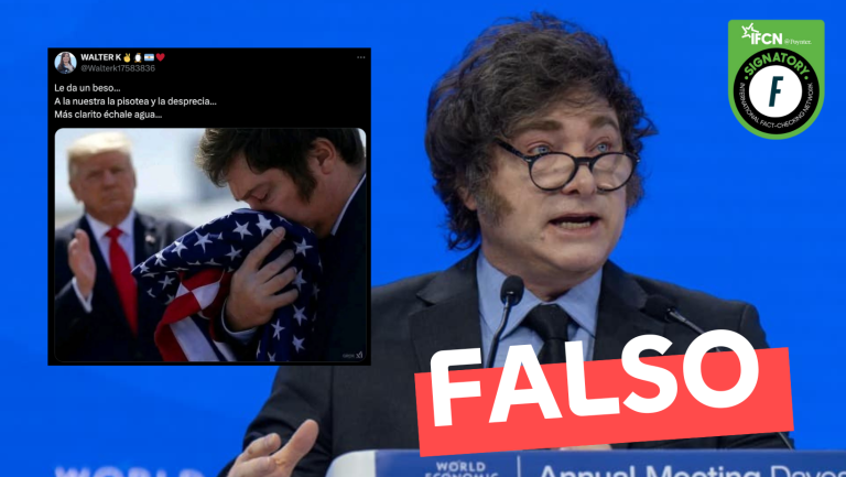 Lee más sobre el artículo (Imagen) Javier Milei besando la bandera de Estados Unidos: #Falso