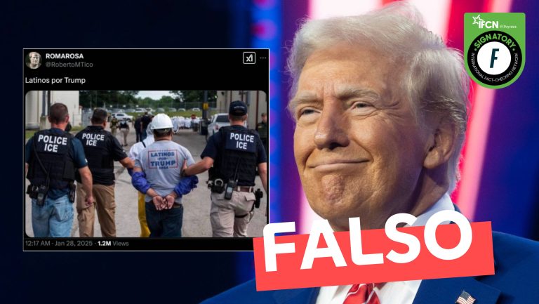 Lee más sobre el artículo (Imagen) Hombre detenido por el Servicio de Inmigración de Estados Unidos lleva polera de “Latinos por Trump”: #Falso