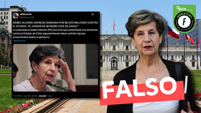 Lee más sobre el artículo “Isabel Allende anuncia demanda por $5.000 millones contra el Estado”: #Falso