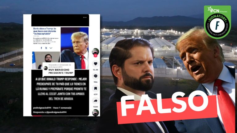 Lee más sobre el artículo Donald Trump le dice a Gabriel Boric: “Prepárate porque pronto te llevo al Cecot junto con tus amigos del Tren de Aragua”: #Falso