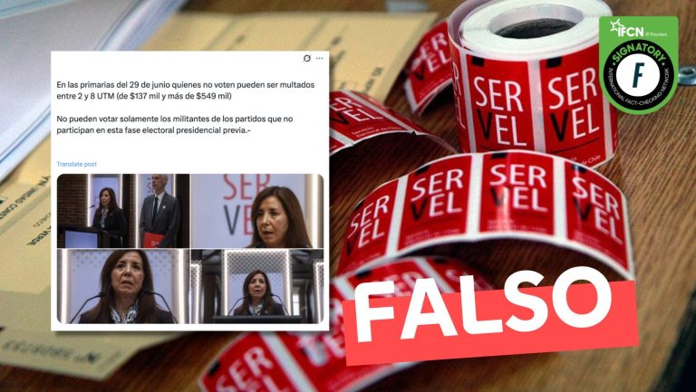 Lee más sobre el artículo “En las primarias del 29 de junio quienes no voten pueden ser multados entre 2 y 8 UTM (de $137 mil y más de $549 mil)”: #Falso