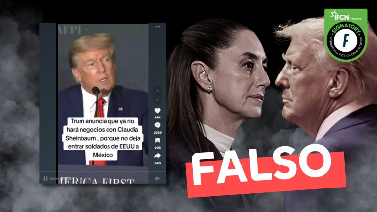 Lee más sobre el artículo “Trump anuncia que ya no hará negocios con Claudia Sheinbaum, porque no deja entrar soldados de EE.UU. a México”: #Falso