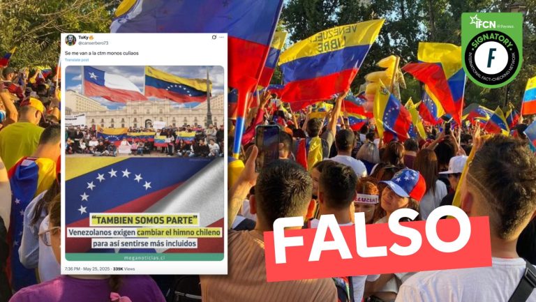 Lee más sobre el artículo (Imagen) “Venezolanos exigen cambiar el himno chileno para así sentirse más incluidos”: #Falso