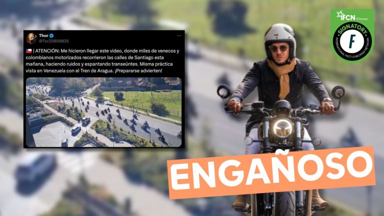 Lee más sobre el artículo (Video) “Miles de venecos y colombianos motorizados recorrieron las calles de Santiago esta mañana, haciendo ruidos y espantando transeúntes”: #Engañoso