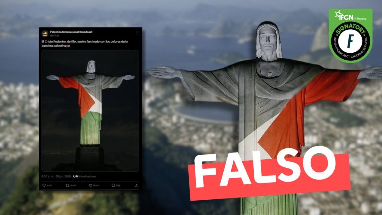 Lee más sobre el artículo (Imagen) El Cristo Redentor de Río Janeiro iluminado con los colores de la bandera palestina: #Falso