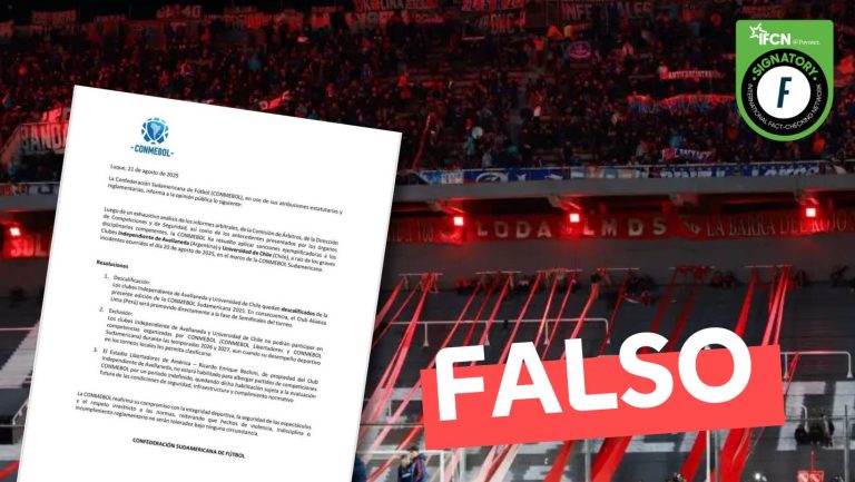 Lee más sobre el artículo Comunicado CONMEBOL: “Independiente y Universidad de Chile quedan descalificados de la Copa Sudamericana”: #Falso