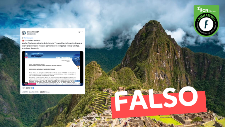 Lee más sobre el artículo “Machu Picchu es retirada de la lista de 7 maravillas del mundo”: #Falso