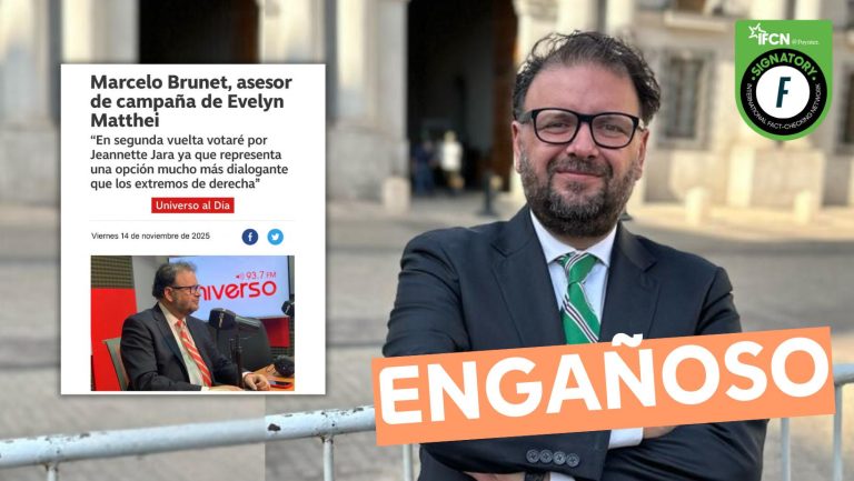 Lee más sobre el artículo (Imagen) “Marcelo Brunet, asesor de campaña de Evelyn Matthei: ‘En segunda vuelta votaré por Jeannette Jara ya que representa una opción mucho más dialogante'”: #Engañoso