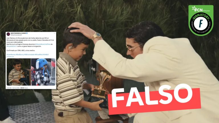 Lee más sobre el artículo En el Super Bowl, Bad Bunny le entregó su Grammy a Liam Ramos, el niño de 5 años detenido por el ICE: #Falso
